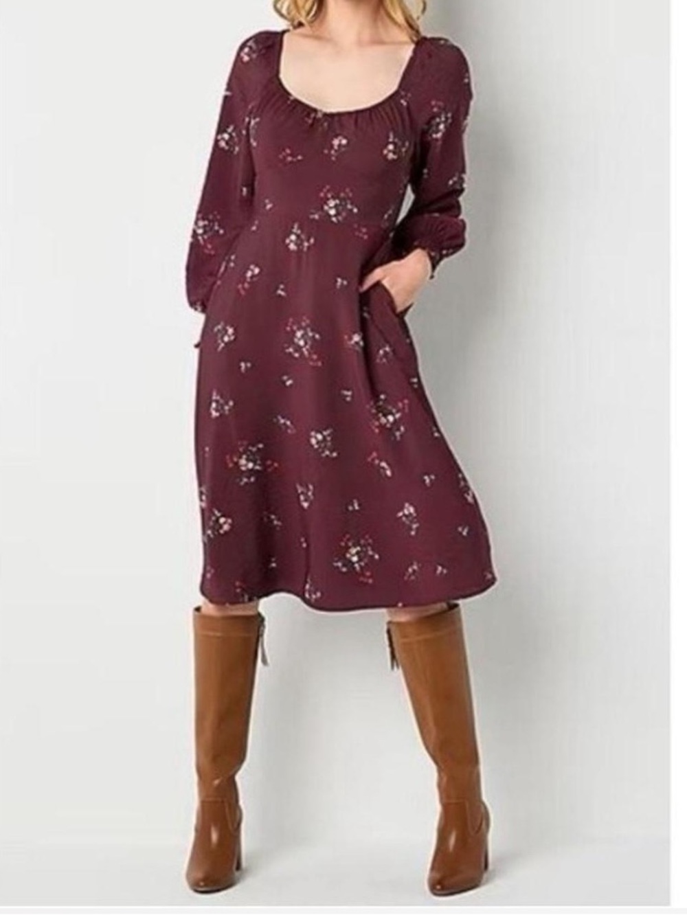 a.n.a. NWT Women's Long-Sleeve Floral Midi A-Line Dress size Medium